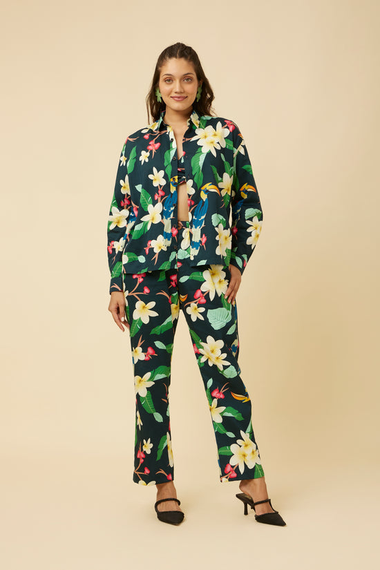 Kaala Summery floral printed full-sleeve shirt paired with matching pants, showcasing versatile design and fit